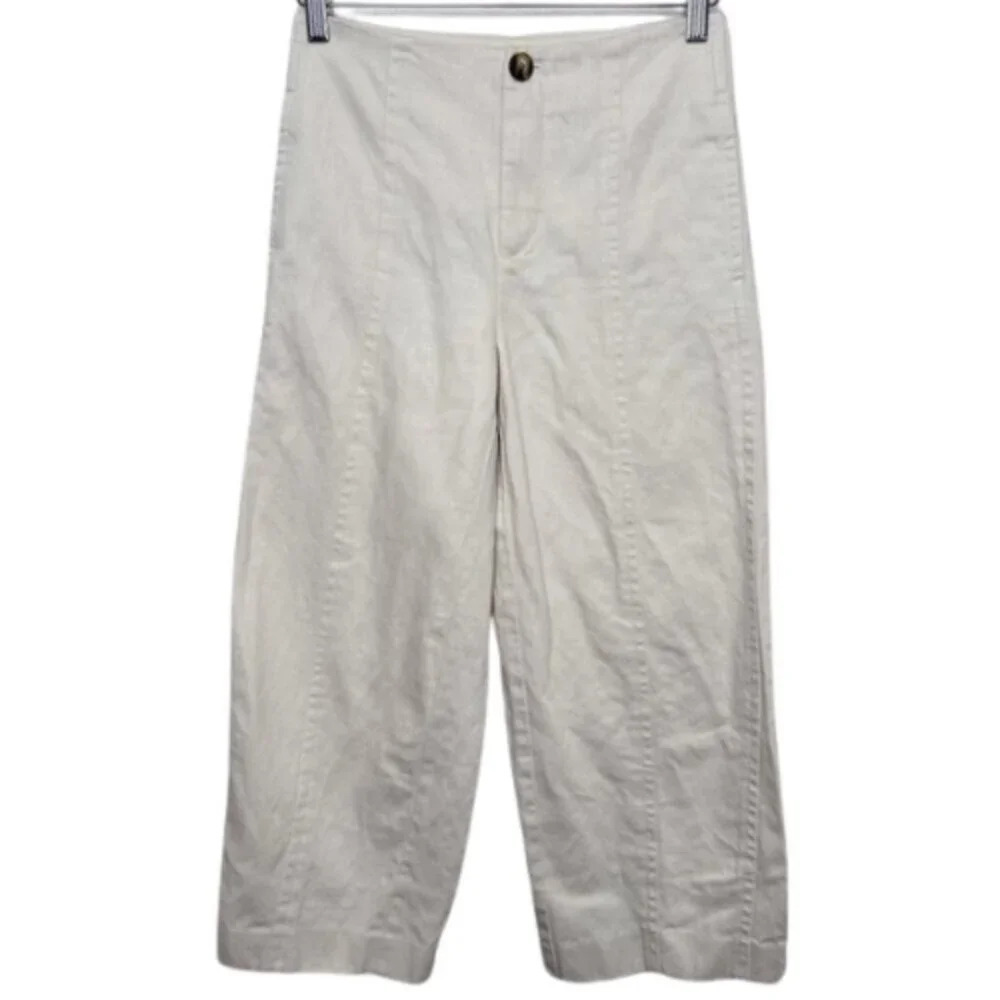 Vince Womens 0 Beige High Rise Wide Leg Trouser